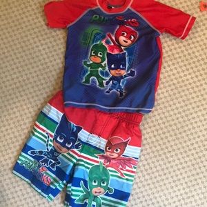 Like new pJ Masks bathing suit and rash guard